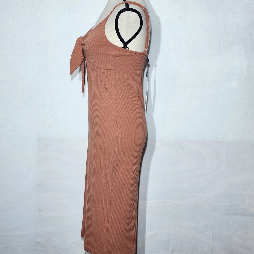 MinkPink Orange Fitted Rib Knit Midi Dress, Size Small - Picture 4 of 9